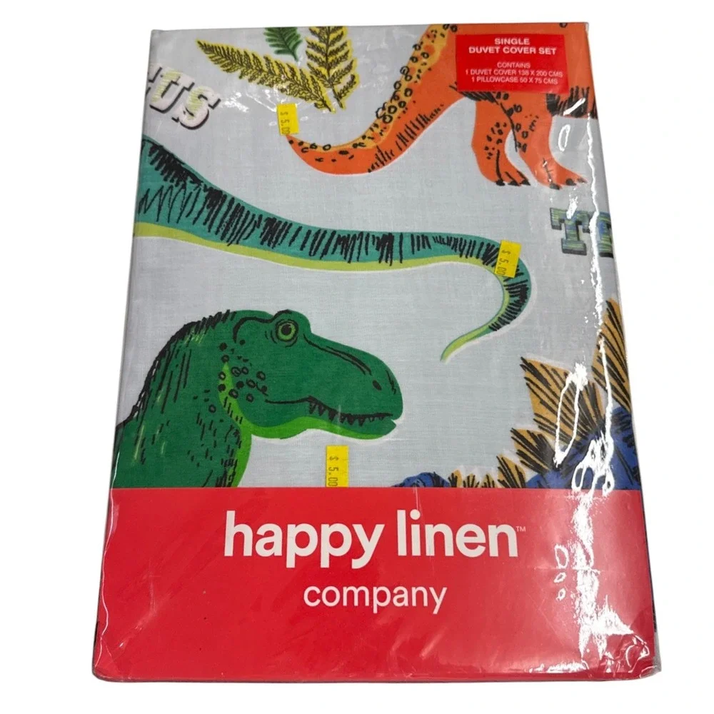 Happy Linen Company Duvet Cover Set Kids Single Multicolor New Dino Snore Print